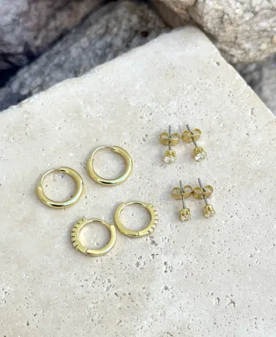 Adornia Set Of 3 Assorted Hoops And Stud Earrings In Gold