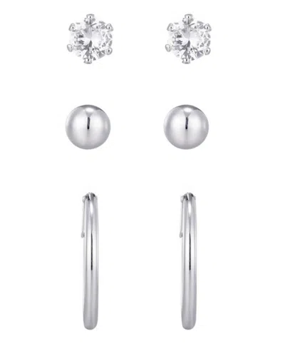 Adornia Set Of 3 Assorted Studs And Hoop Earrings In Metallic