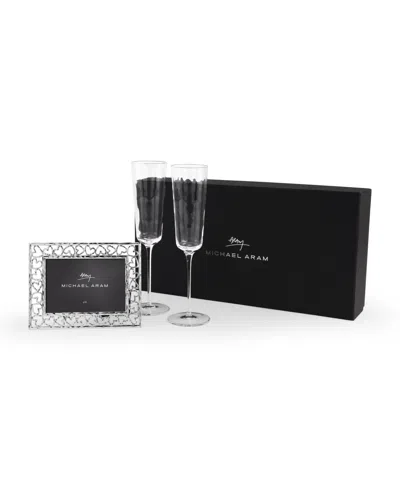 Michael Aram Reflective Champagne Flute And Heart Frame Set In Transparent