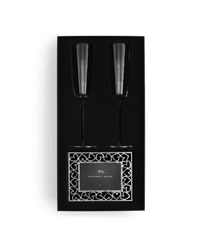 Michael Aram Reflective Champagne Flute And Heart Frame Set In Transparent