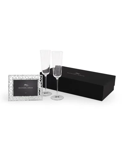 Michael Aram Reflective Champagne Flute And Heart Frame Set In Transparent