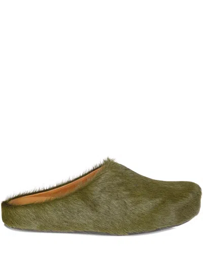 Marni Green Long-haired Calfskin Footbed Sabot In Green
