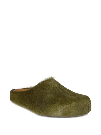 Marni Green Long-haired Calfskin Footbed Sabot In Green