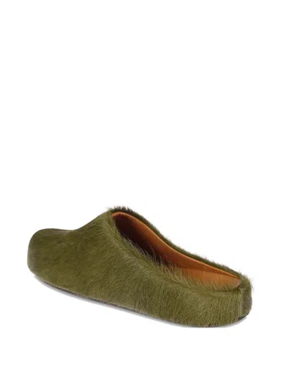 Marni Green Long-haired Calfskin Footbed Sabot In Green
