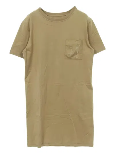 Pre-owned Hermes 2000s Chaine D'ancre Crew-neck Embroidered T-shirt Dress In Green