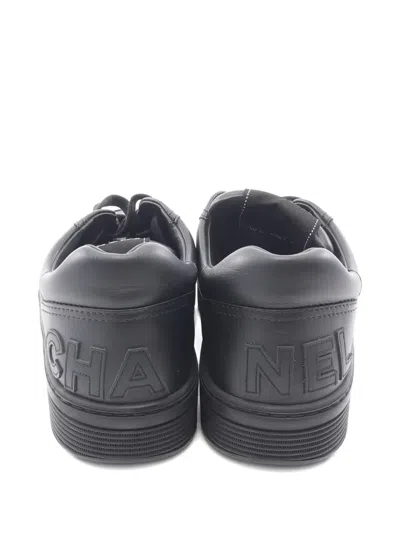 Pre-owned Chanel 1986-1988 Logo Leather Low-cut Sneakers In Black