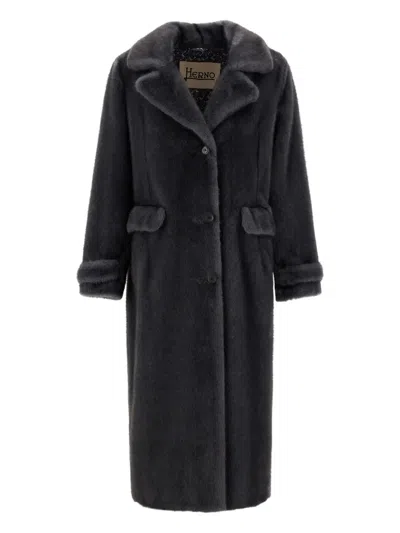 Herno Long Faux Fur Coat Jackets And Coats Grey In Black