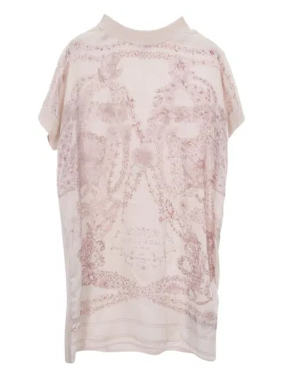 Pre-owned Hermes Brides De Gala Floral-print Short-sleeve Dress In Pink