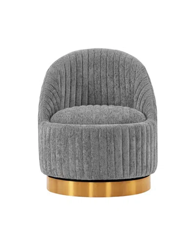 Manhattan Comfort Leela Modern 31.5" Chenille Upholstered Swivel Accent Chair In Gray