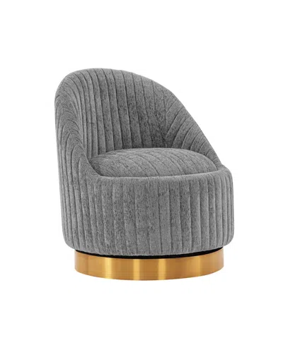 Manhattan Comfort Leela Modern 31.5" Chenille Upholstered Swivel Accent Chair In Gray