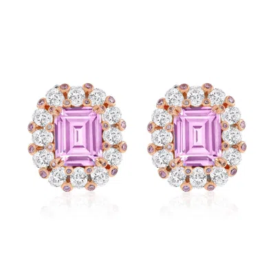 Suzy Levian Sterling Silver Gala Emerald Cut Pink & White Cubic Zirconia Multi-cut Two-tone Earrings In Pink