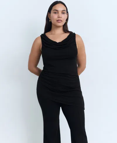 Mango Draped Knitted Top Black In Black