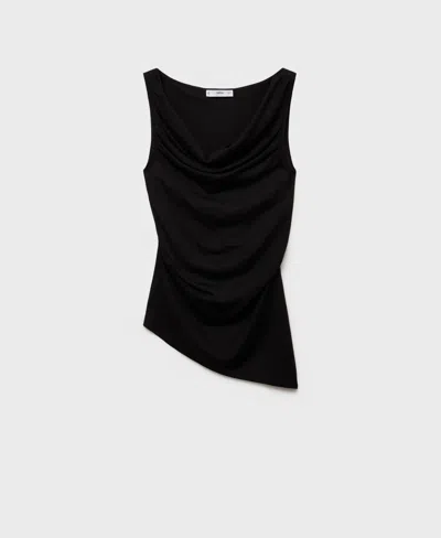 Mango Draped Knitted Top Black In Black