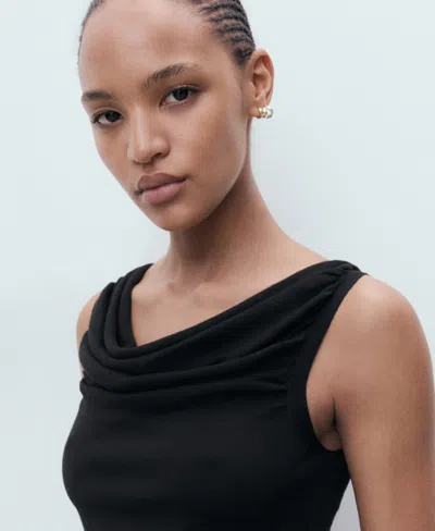 Mango Draped Knitted Top Black In Black