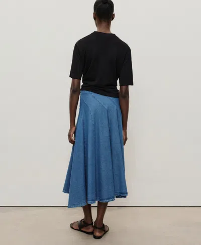 Mango Denim Midi-skirt With Stitching Medium Blue In Blue