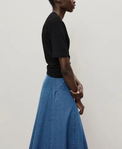 Mango Denim Midi-skirt With Stitching Medium Blue In Blue