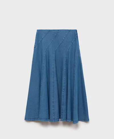 Mango Denim Midi-skirt With Stitching Medium Blue In Blue