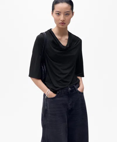 Mango Drape Neck Top In Black