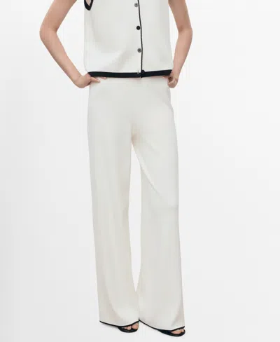 Mango Contrasting Low-rise Knitted Trousers Ecru In White