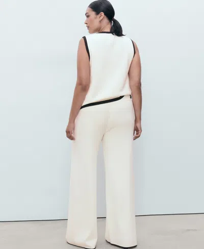 Mango Contrasting Low-rise Knitted Trousers Ecru In White