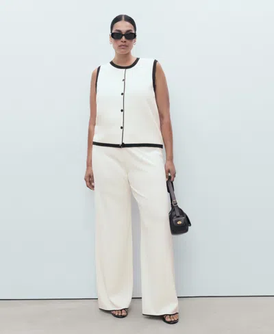 Mango Contrasting Low-rise Knitted Trousers Ecru In White