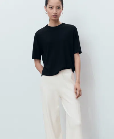 Mango Contrasting Low-rise Knitted Trousers Ecru In White