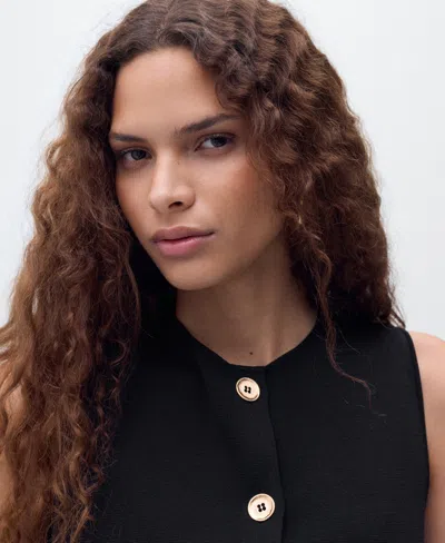 Mango Knitted High Neck Vest With Gold Buttons In Black