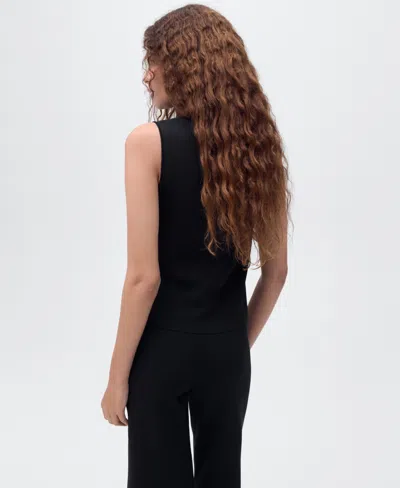 Mango Knitted High Neck Vest With Gold Buttons In Black