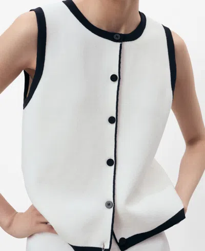 Mango Knitted Waistcoat With Contrast Detail Ecru In White