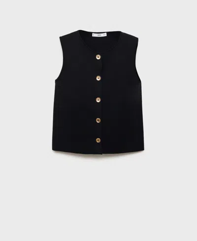 Mango Knitted High Neck Vest With Gold Buttons In Black