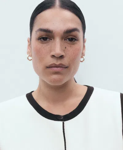 Mango Knitted Waistcoat With Contrast Detail Ecru In White