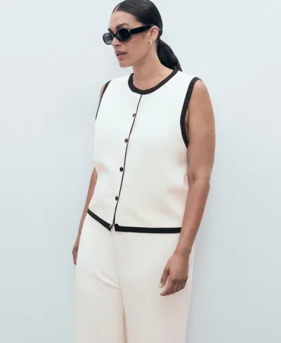 Mango Knitted Waistcoat With Contrast Detail Ecru In White