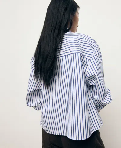 Mango Stripe Crop Button-up Shirt In Blue