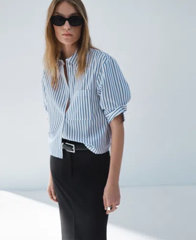 Mango Stripe Crop Button-up Shirt In Blue