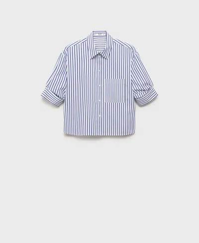 Mango Stripe Crop Button-up Shirt In Blue