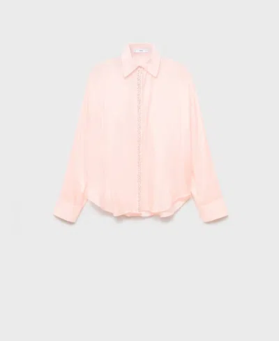 Mango Modal Shirt With Rhinestones Pastel Pink In Pink