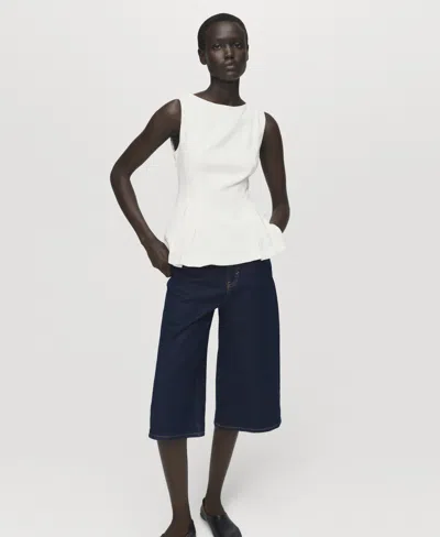 Mango Sleeveless Peplum Top In White