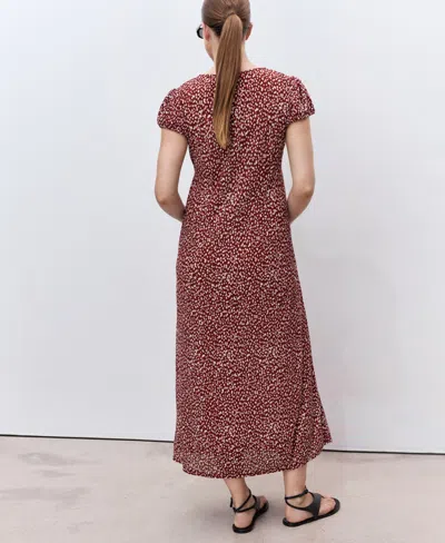 Mango Floral Puff Sleeve Pleated Maxi Dress In Brown