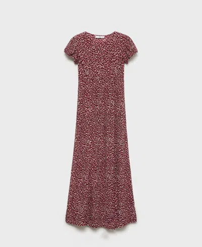 Mango Floral Puff Sleeve Pleated Maxi Dress In Brown