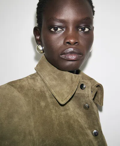 Mango Suede Leather Jacket With Buttons Khaki In Brown