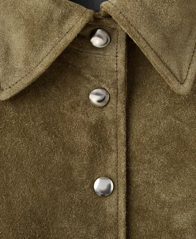 Mango Suede Leather Jacket With Buttons Khaki In Brown