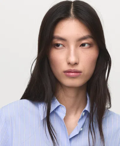 Mango Cotton And Lyocell Blend Straight Shirt Sky Blue In Blue