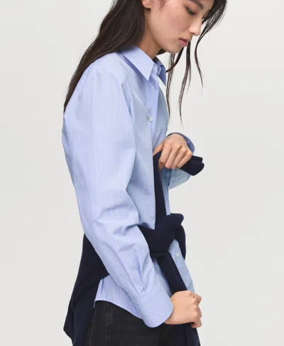 Mango Cotton And Lyocell Blend Straight Shirt Sky Blue In Blue