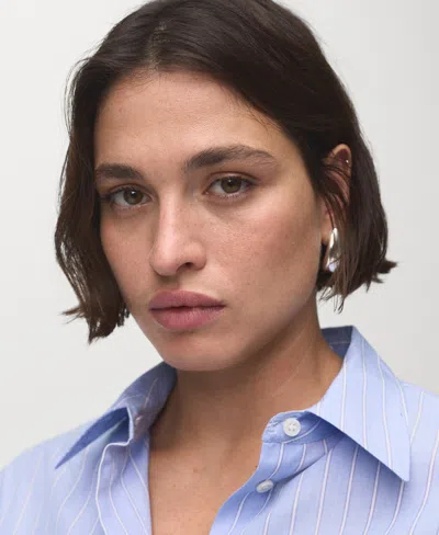 Mango Cotton And Lyocell Blend Straight Shirt Sky Blue In Blue