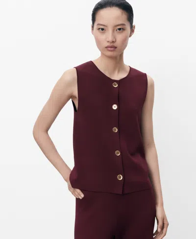 Mango Button Front Fine Knit Vest In Red