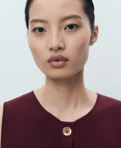 Mango Button Front Fine Knit Vest In Red