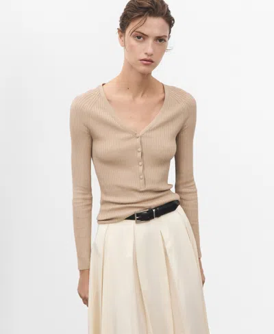 Mango V-neck Ribbed Henley Sweater In Neutral