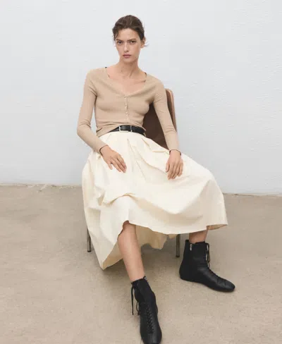 Mango V-neck Ribbed Henley Sweater In Neutral