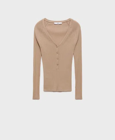 Mango V-neck Ribbed Henley Sweater In Neutral