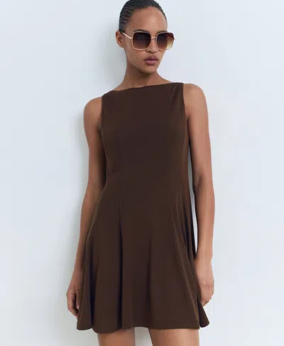 Mango Cotton Mix Sleeveless Pleat Detail Mini Dress In Brown